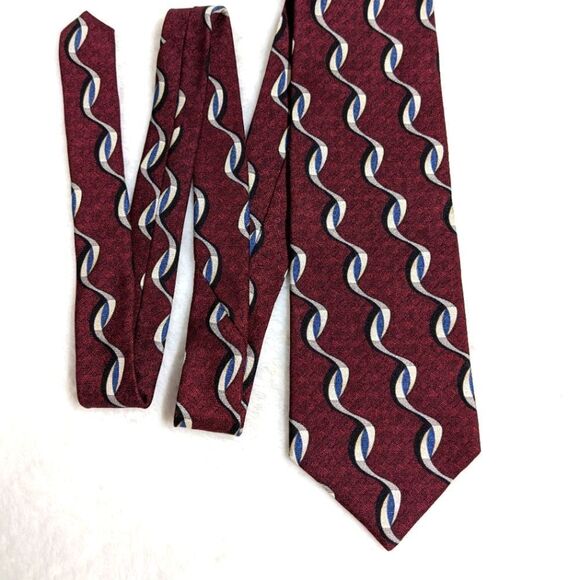 Vintage Men's 100% Silk Tie w/ Wavy Vertical Motif - Silk from Italy - Picture 4 of 12